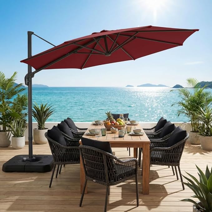 HOTEEL10x10ft Patio Umbrella Cantilever Umbrellas - Upgrade and Intensify - 360 Rotation and 5 Angles Adjustment - Aluminum Offset Pool Umbrella Outdoor Umbrellas for Patio Garden Pool
