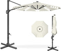 Best Choice Products 10ft Solar LED Cantilever Patio Umbrella, 360-Degree Rotation Hanging Offset Market Outdoor Sun Shade for Backyard, Deck, Poolside w/Lights, Easy Tilt, Cross Base