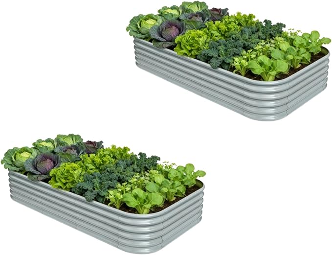 2-Pack Galvanized Raised Garden Bed 8x4x1.5 | 10x2x1.5 ft, 18" Tall Metal Planter Boxes Outdoor for Herb Vegetable, Modular Raised Flower Bed for Gardening with Zn-Al-Mg Coated - Brooklyn Grey