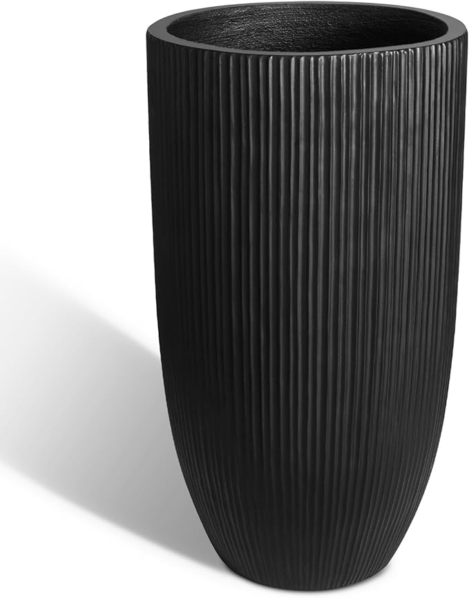 Tall Planters for Outdoor Plants, Large Concrete Flower Pots for Garden Front Porch, Patio, Indoor (Vertical Black)