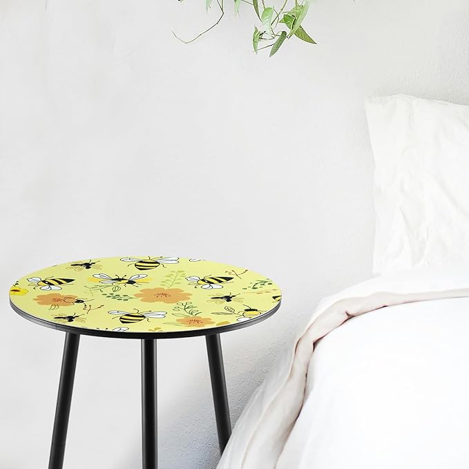 Metal Outdoor Side Tables Set of Two Small Outside Round End Table for Patio Modern Accent Garden Corner Table for Small Spaces, Balcony, Porch, Weather-Resistant Plant Stand Indoor, Yellow
