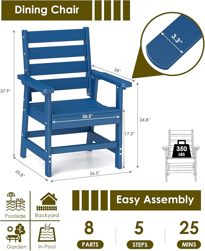 GREENVINES Outdoor Dining Chair | HDPE | Patio Chairs | All-Weather | Blue
