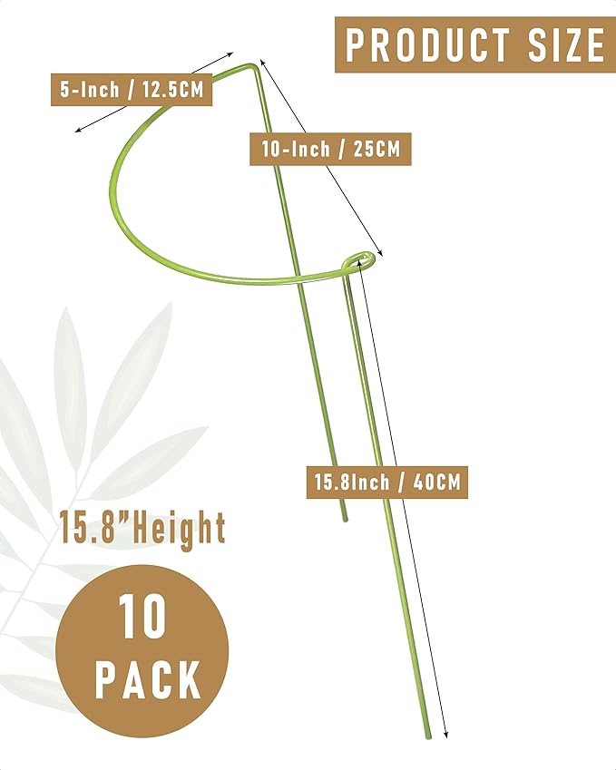 10-Pack Plant Support Stakes, Heavy Duty Steel Plant Stakes as Monstera Plant Support & Peony Cages, Metal Garden Stakes for Indoor Outdoor Plants, Snake Plant & Vine Support, 10" W x 15.8" H