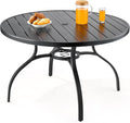 VEVOR Outdoor Patio Dining Table, 47 inch Round Metal Steel Slat Backyard Bistro Tables, with 1.5 in Umbrella Hole, Outside All-Weather Large Furniture for Lawn Garden Porch, Black
