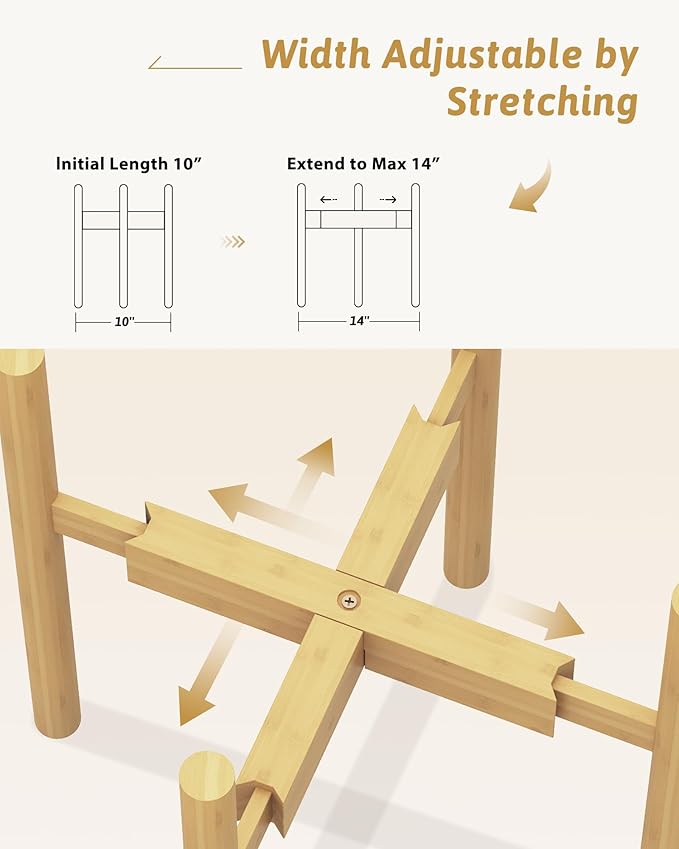 Adjustable Plant Stand Indoor, Bamboo Plant Stand Fits 8 9 10 11 12 Inches, Small Corner Planter Holder for Indoor Plants, Single Floor Plant Stands for Living Room Balcony, Natural