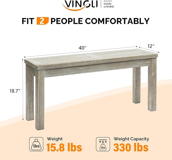 VINGLI Outdoor Wooden Bench, 40” Porch Bench Outdoor Backless Garden Bench, Small Outdoor Bench for Deck Patio Entryway (Grey, 40in)