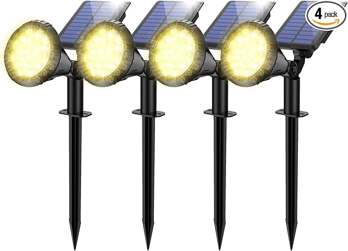 Solar Spot Lights for Outside, 21 LED Outdoor Solar Lights for Yard, 4 Pack Solar Spotlights Waterproof Auto On/Off for Landscape, Wall, Garden, Pool, Tree, Pathway and Driveway(Warm White)