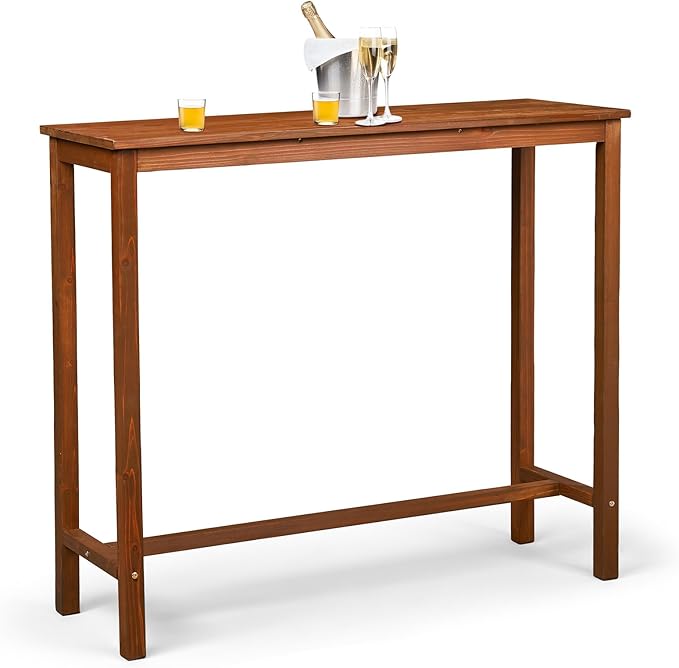 VINGLI Wooden Outdoor Bar Table, Wood Patio Counter Height Table, Weather-Resistant Patio Pub Table for Garden, Balcony, Poolside, Backyard, Indoor Use (Brown, 45")