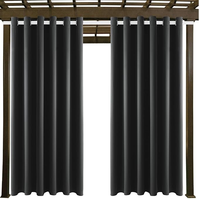 DIVA EN CAMINO DEC Outdoor Patio Curtain Waterproof Darkening Thermal Insulated Indoor Curtains for Bedroom, Porch, Living Room, Pergola, Cabana, W84 x L95, Dark Gray, Set of 2 Panels