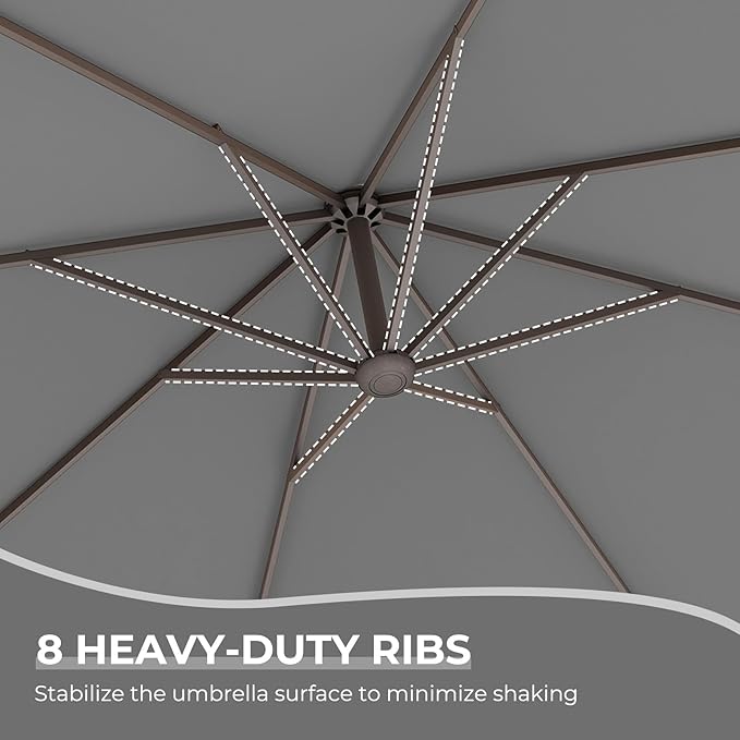 Grand patio 10x10 FT Patio Cantilever Umbrella with Base Outdoor Large Square Tilting Offset Umbrellas for Deck Backyard (Gray, 10x10 FT)