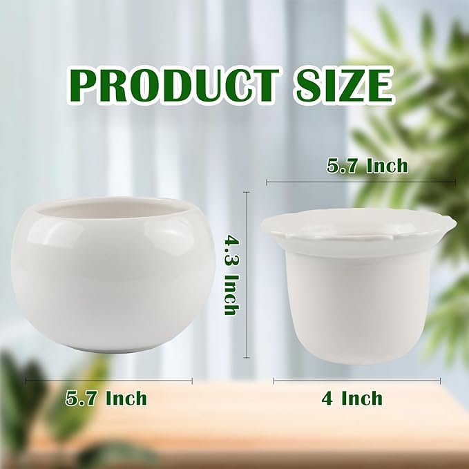 BUYMAX African Violet Pots, 6 inch Ceramic Easy Self Watering Plant Pot for Busy Plant Lovers, Automatically Absorb Appropriate Amount of Water, Flower Pot Indoor-Plants Not Included