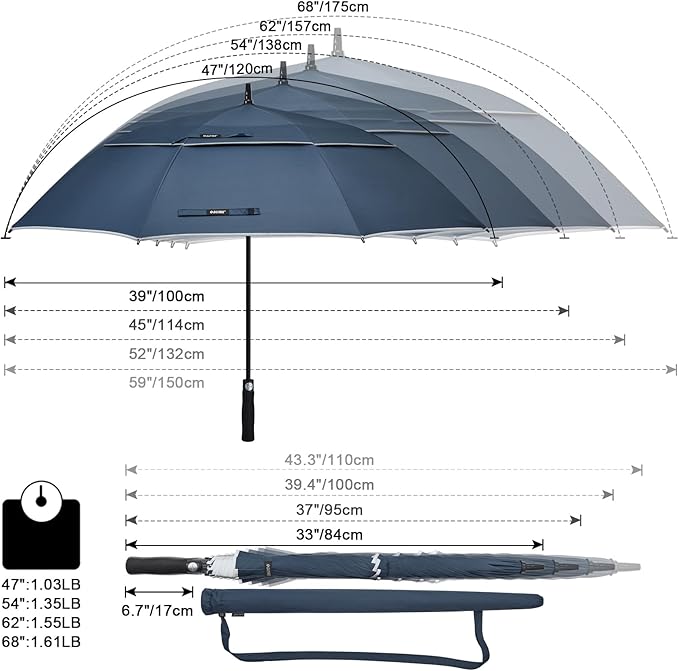 G4Free 47/54/62/68/72 Inch Automatic Open Golf Umbrella Oversize Extra Large Double Canopy Vented Windproof Waterproof Stick Umbrellas