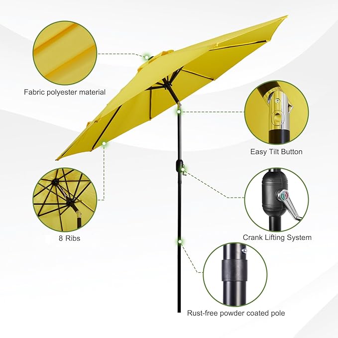 Backyard Expressions 9 ft. Patio Umbrella, Market Table Umbrella w/Tilt and Crank, 8 Ribs