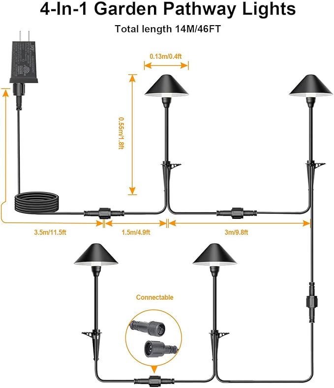 Low Voltage Pathway Lights with Timer, 4H/6H/8H Auto On/Off Low Voltage Landscape Lighting 3000K Waterproof LED Landscape Path Lights for Flower Bed Backyard Walkway Driveway, Set of 4