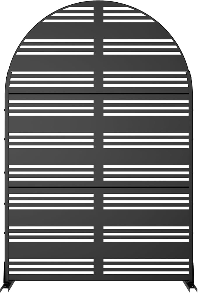 Casaphoria 72" H x 47" W Arched Metal Privacy Screen - Elegant Freestanding Outdoor Screen for Deck, Patio & Balcony - Versatile Decorative Privacy Panels for Home & Garden Use (Black-Harold)