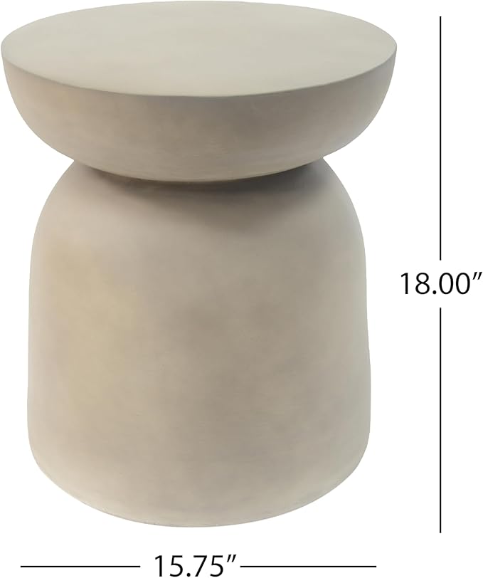 Christopher Knight Home Stela Patio Lightweight Concrete Drum Side Table, Outdoor MGO End Table, Coffee Table for Chat Set, Round Top Cement for Outside, Garden, Poolside, Light Grey