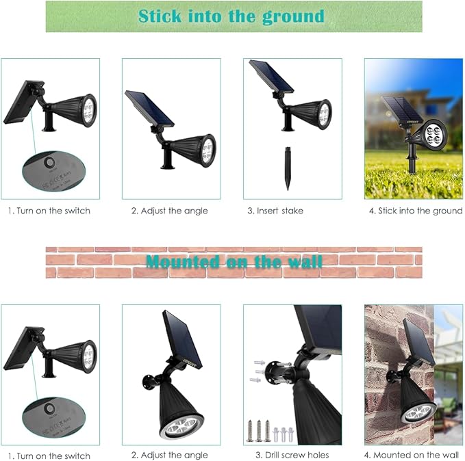URPOWER Solar Lights Outdoor, 2-in-1 Waterproof Adjustable Solar Spotlights Outdoor Wall Light, Dusk-to-Dawn Solar Powered Landscape Lights for Backyard/Garden/Pathway/Pool/Porch (1 Pack, Cool White)