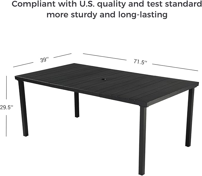 Grand patio Outdoor Dining Set for 6, 7 PCS Patio Table and Chairs Set, Metal Woven Wicker Fixed Patio Chairs with Thickened Cushions & 1 Rectangular Woodgrain Dining Table with Umbrella Hole (Brown)
