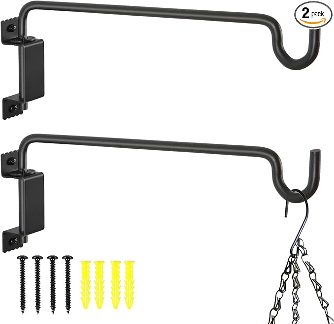 15" 360° Swivel Plant Hanger - Heavy Duty Solid Steel Wall Hook, 12-Directional Adjustable for Bird Feeders, Outdoor/Indoor Plants, Garden & Patio (2-Pack)
