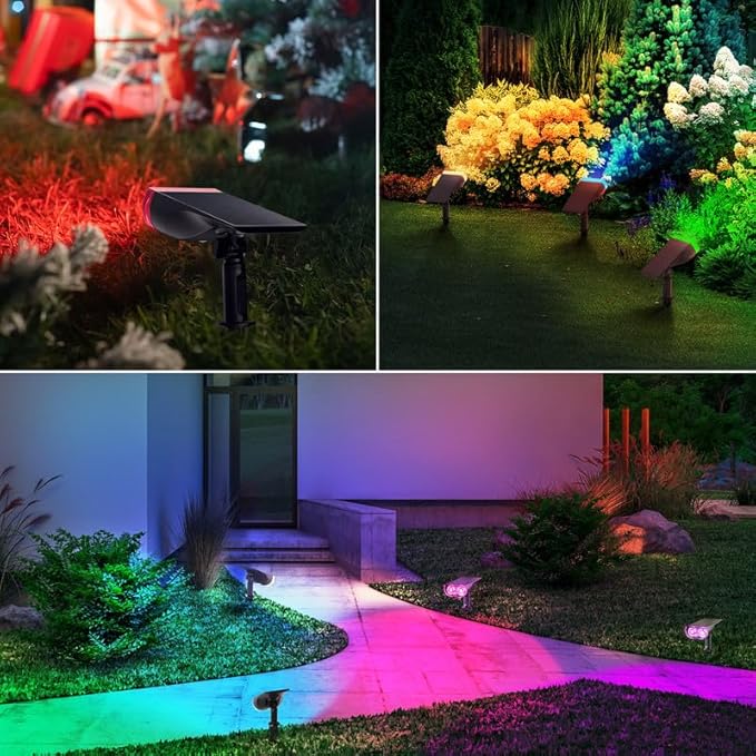 Linkind Solar Lights Outdoor Waterproof IP65, StarRay RGB Solar Spot Lights Outdoor, Color Changing Outdoor Solar Lights for Yard, Garden, Pathway, St. Patrick's Day (Multicolor, 2 Pack)