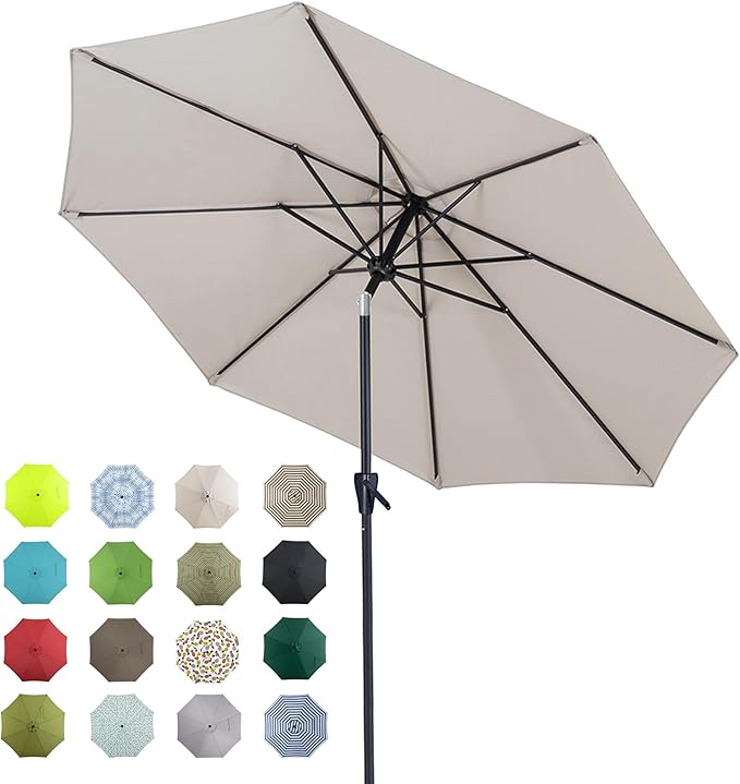 Tempera Patio Market Outdoor Table Umbrella with Auto Tilt and Crank, Large Sun Umbrella with Sturdy Pole & Fade Resistant Canopy, Easy to Set
