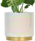 Gepege White Indoor Plant Pots for Plants, Large Ceramic Planter with Drainage Hole, 9.6-inch Succulent Orchid Flower Pot - Rainbow Pearl Glaze
