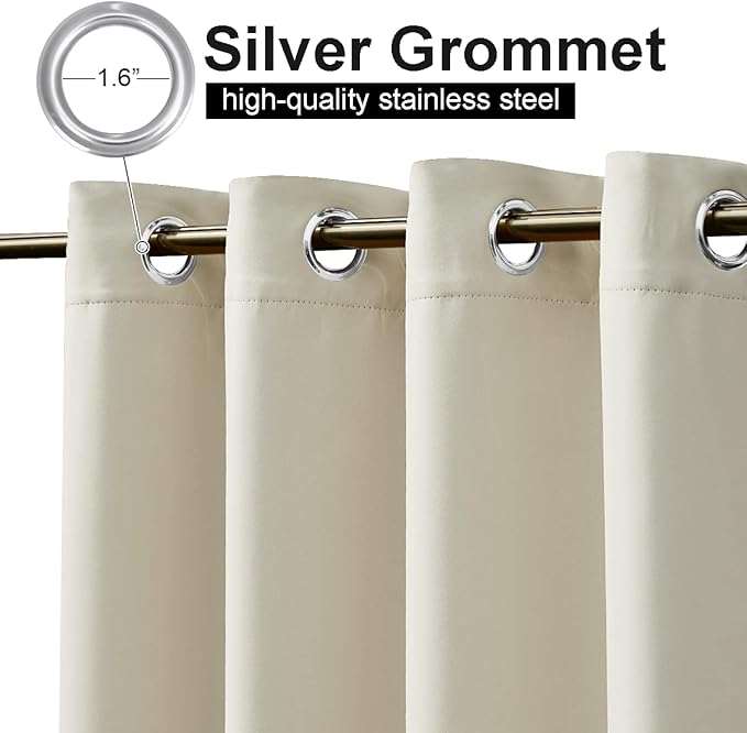 NICETOWN 2 Panels Weighted Blackout Curtains Patio Waterproof Outdoor Curtains, Thermal Insulated Top & Bottom Grommet & Back Tab Wind-Break Drapes Privacy for Pergola, W52 by L95, Light Beige