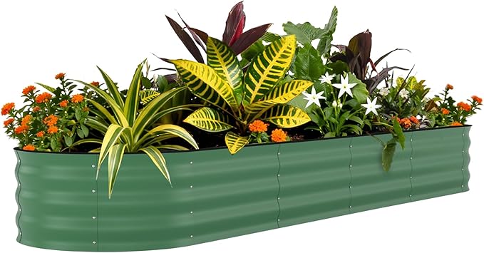 Garvee Galvanized Raised Garden Bed Outdoor, 8x2x1.5 ft Metal Planter Box for Flowers Vegetables, Rust-Resistant Raised Garden Beds for Gardening, Easy Assembly Outdoor Garden Box & Planters, Green
