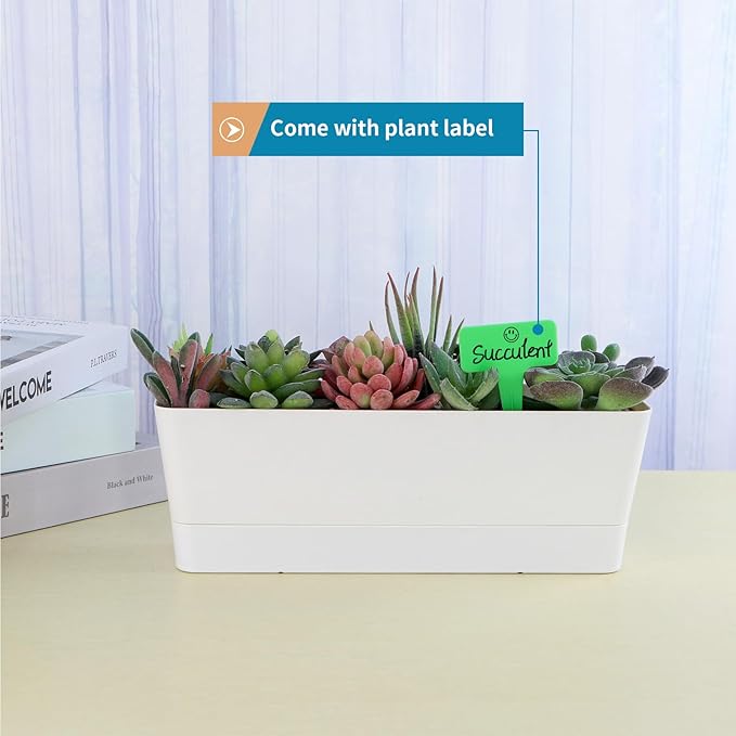 Window Box Planter with Tray, 12" Rectangle Plant Pot, Pack of 3 (White)