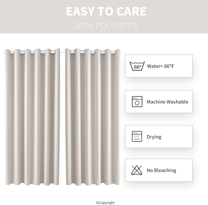 DIVA EN CAMINO DEC Outdoor Patio Curtain Waterproof Darkening Thermal Insulated Indoor Curtains for Bedroom, Porch, Living Room, Pergola, Cabana, W84 x L108, Cream, Set of 2 Panels
