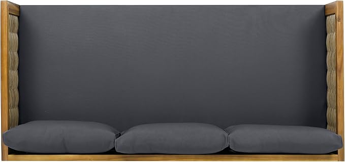 Merax 67.5" Outdoor Patio Daybed 3 Seater Sofa Bed,Acacia Wood Frame with Rattan Arm,Cushion & Pillow for Garden