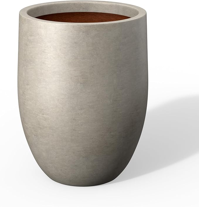 Kante 21.7 Inch Tall Concrete Planter, Large Indoor Outdoor Plant Pot with Drainage, Smooth Weathered Concrete Finish with Painted Interior, Ideal for Porch, Home, Garden, Patio