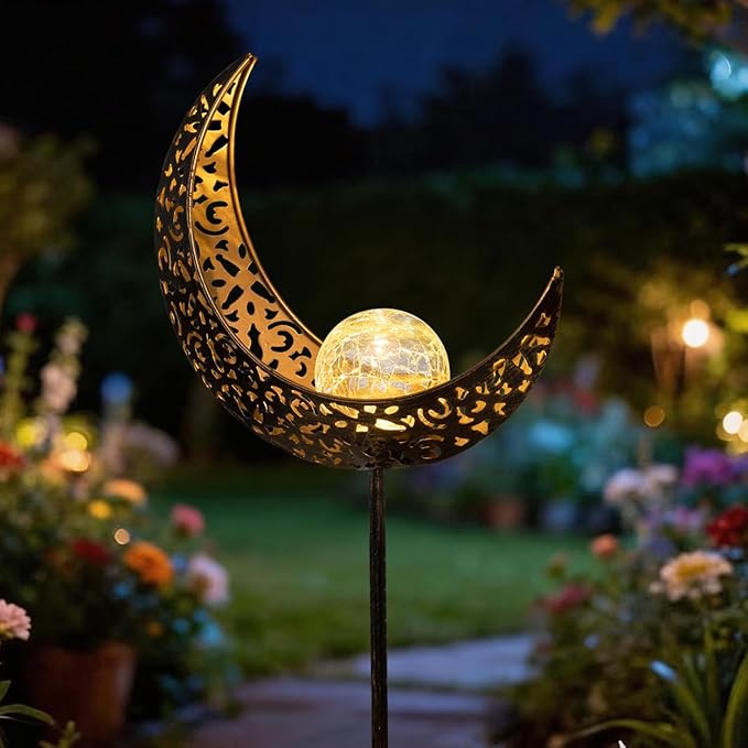 TAKE ME Moon Solar Lights for Women Garden Outdoor Decor Waterproof Metal Solar Stakes Lights for Patio Yard Walkway Lawn Patio Mothers Garden Gifts Mom Wife Grandma