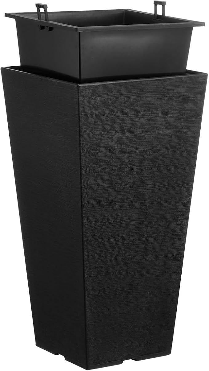 VEVOR Set of 2 Tall Outdoor Planters 22inch, Large Planters for Outdoor Indoor Plants, Black Front Porch Planter Flower Tree Plant Pots with Modern Design and Built-in Drainage