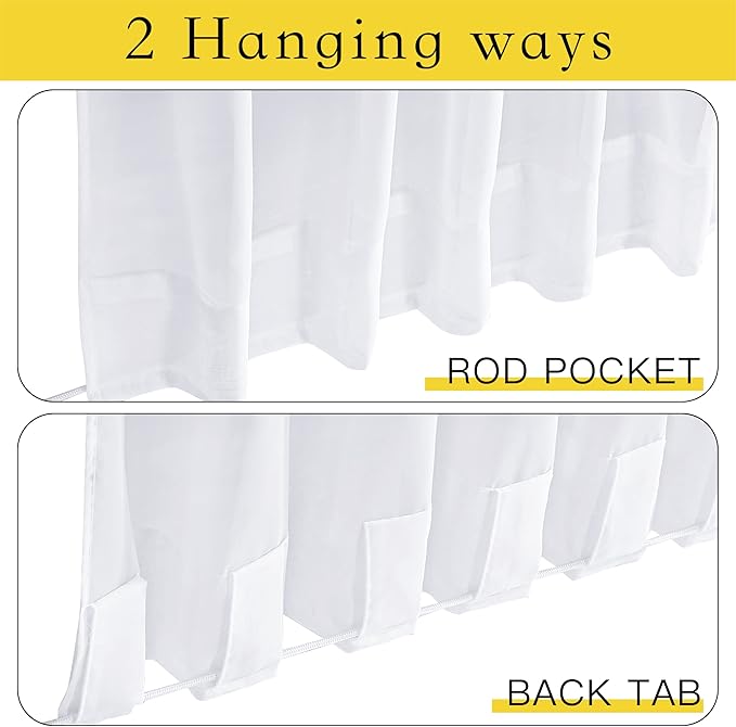 NICETOWN Outdoor Sheer White Weighted Curtains Rod Pocket Back Tab 120 inch Length 2 Panels Set W54, Light Filtering Grommet Mosquito Netting Curtains for Patio/Cabana/Pergola/Porch