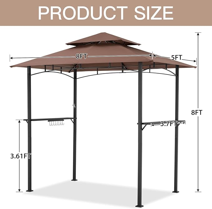 AECOJOY 8' x 5' Outdoor Grill Gazebo Canopy, BBQ Canopy for Outdoor Grill, 2- Tier BBQ Grill Gazebo Shelter for Patio, Backyard and More (Brown)