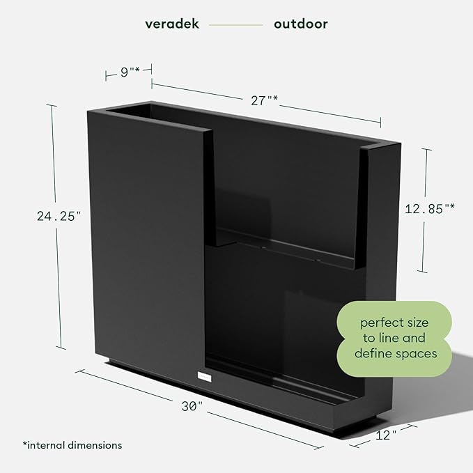 Veradek Block Series Span Plastic Planter - Tall Rectangular Planter for Indoor or Outdoor Patio/Porch | Durable All-Weather with Removable Insert Bucket | Modern Design for Plants, Flowers, Garden