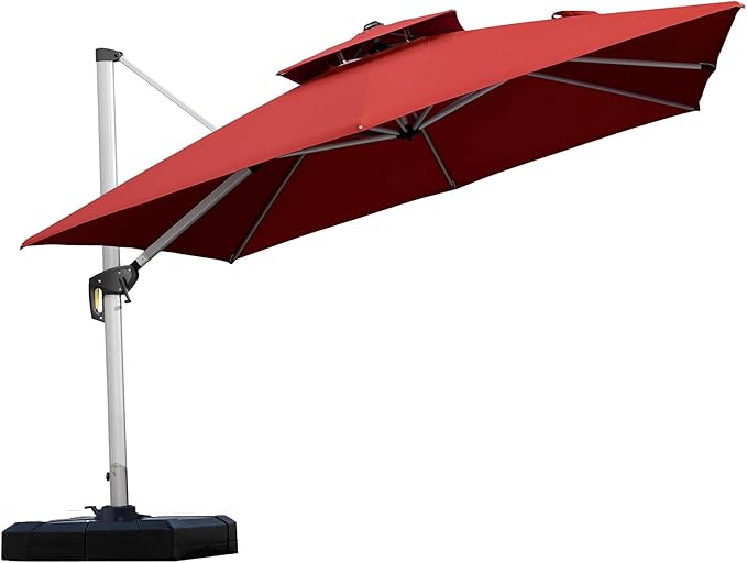PURPLE LEAF 10ft Patio Umbrella Outdoor Square Umbrella Large Cantilever Umbrella Windproof Offset Heavy Duty Sun for Garden Deck Pool Patio, Brick Red