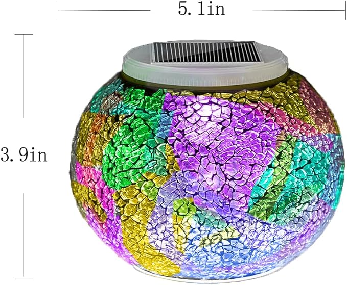 Aukora Color Changing Solar Powered Glass Ball Garden Lights, Solar Lantern Outdoor Table Lights Waterproof Led Night Light for Garden Patio Party Yard Indoor Decora Ideal Gift(Multi-Colored Glass)