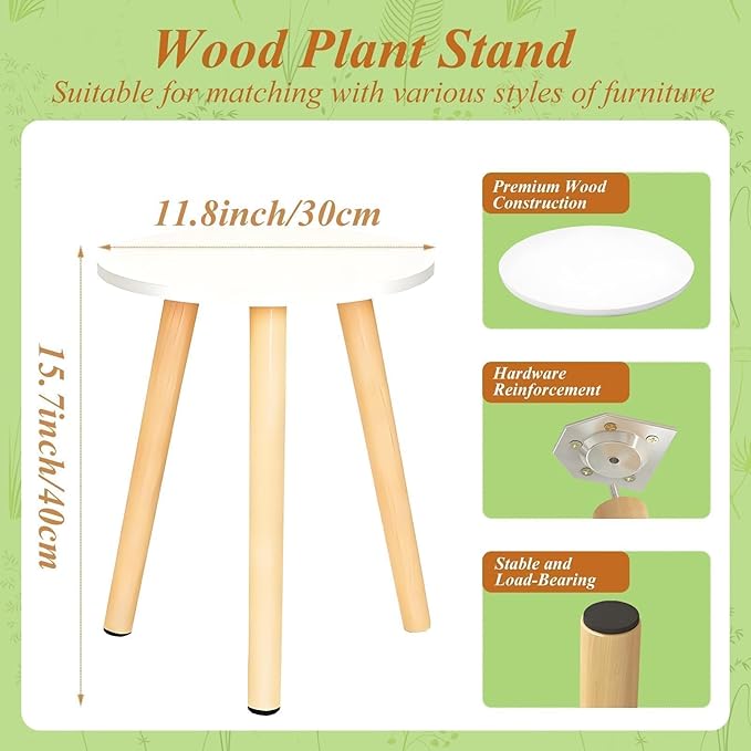 Plant Stand Indoor/Outdoor for Plants,Wood White Planter Stands Holder Mid Century Pedestal Shelf,Sturdy Short Flower Rack Boho Short Plant Table 15.7"Tall Wooden Plants Stool for Garden,Patio