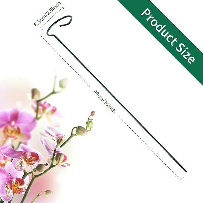 12 Pack Plant Support Stakes with 24 Pcs Plant Clips, Garden Single Stem Support Stake, Plant Cage Support Ring for Indoor Outdoor Flowers Rose Amaryllis Tomatoes Peony Lily Orchid (16 Inch)