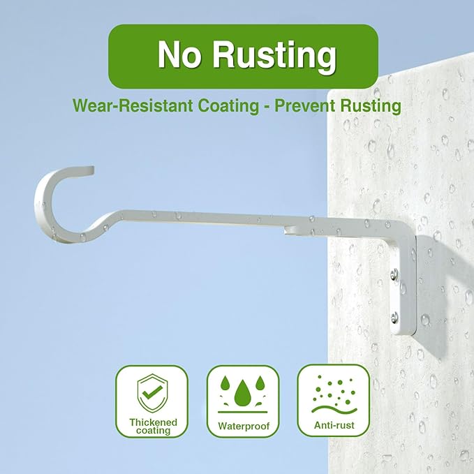 8 Inch 2 Pack White Heavy Duty Outdoor Plant Hangers, Iron Hanging Plant Brackets for Hanging Plants Outside, Metal Plant Hooks Plant Wall Hooks for Hanging Lantern, Bird Feeder