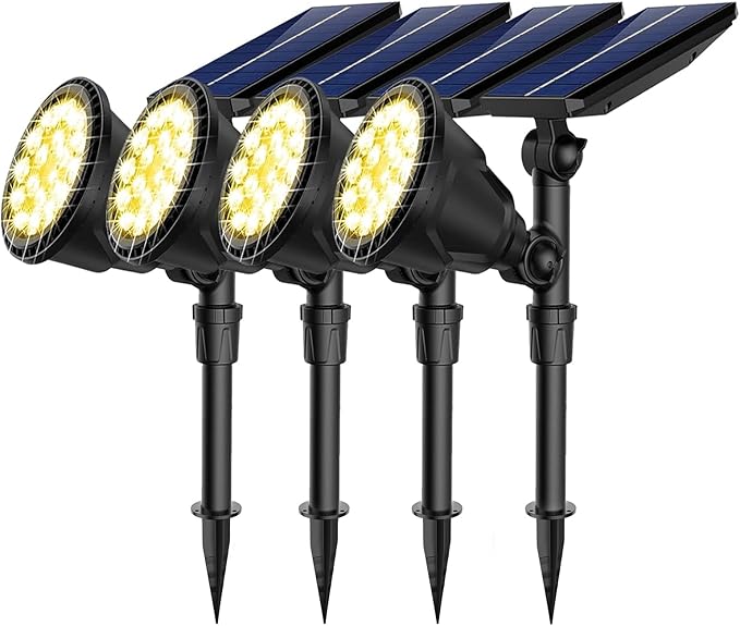 JSOT 600 Lumen Bright Solar Lights Outdoor Waterproof,Solar Powered Landscape Spotlights Solar Walkway Lighting for Backyard Garden Pathway Driveway Path Wall Patio Decor Warm White 4 Pack