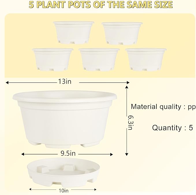 5 Packs 13 inch Plant Pot Modern Decorative Garden Pot with Saucer, Large planters for Outdoor Plants,Decorative Flower Pots