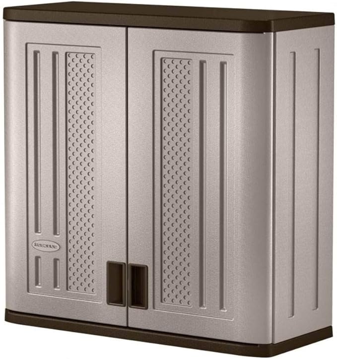 Suncast 2 Pack 4 Cubic Feet Resin Single Shelf Garage Wall Storage Cabinet, Platinum