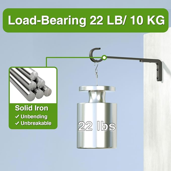 10 Inch 2 Pack Black Heavy Duty Outdoor Plant Hangers, Iron Hanging Plant Brackets for Hanging Plants Outside, Metal Plant Hooks Plant Wall Hooks for Hanging Lantern, Bird Feeder