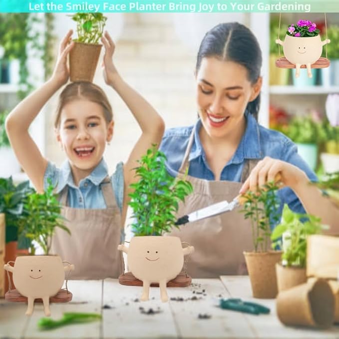 Swing Face Hanging Planter Pot with Drainage Hole - Resin Smiley Flower Pot for Indoor/Outdoor, Pearl Plants & Succulents, for Mothers, Holiday Décor