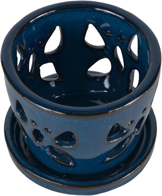 W&W Orchid Pot with Holes and Saucer for Repotting, Blue, 5 Inch