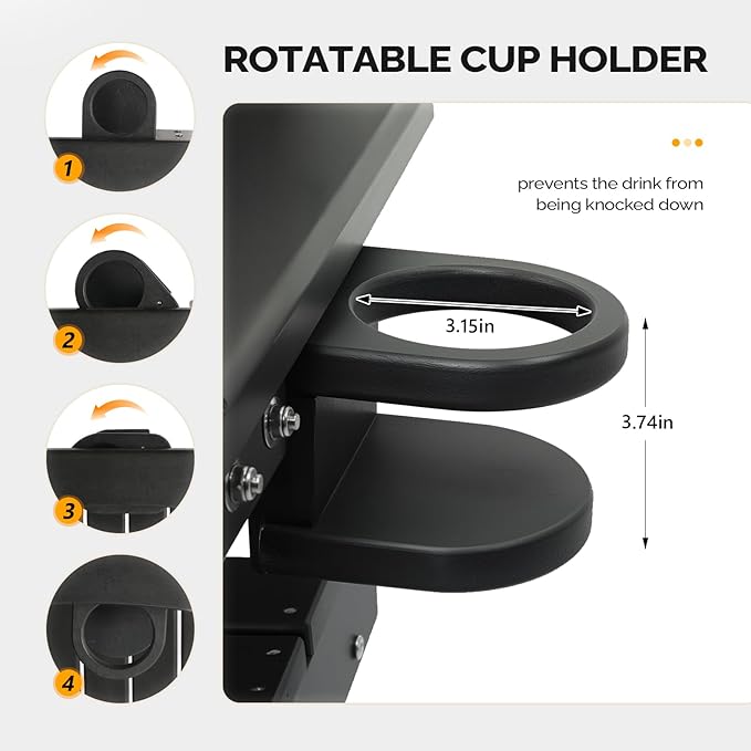 VINGLI Heavy Duty 880 LBS HDPE Porch Swing Outdoor with Rotatable Cup Holder, with Adjustable Chains, 1 Person Hanging Porch Swing Chair for Porch, Yard, Tree, Garden - Black