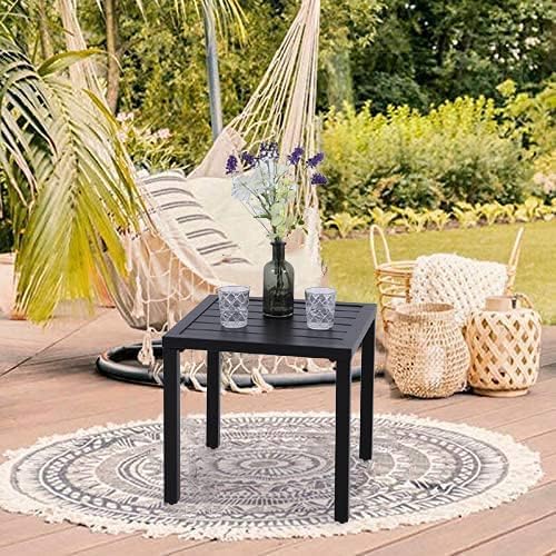 PHI VILLA Outdoor Patio Side Table Set of 2, 19" Small Black Metal Square End Table, Outside Coffee Bistro Table for Porch, Deck, Balcony, Indoor